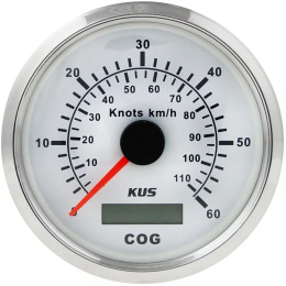 GPS-спидометр аналоговый 0-60 узлов, бел/нерж, выносная антенна, 85 мм KUS